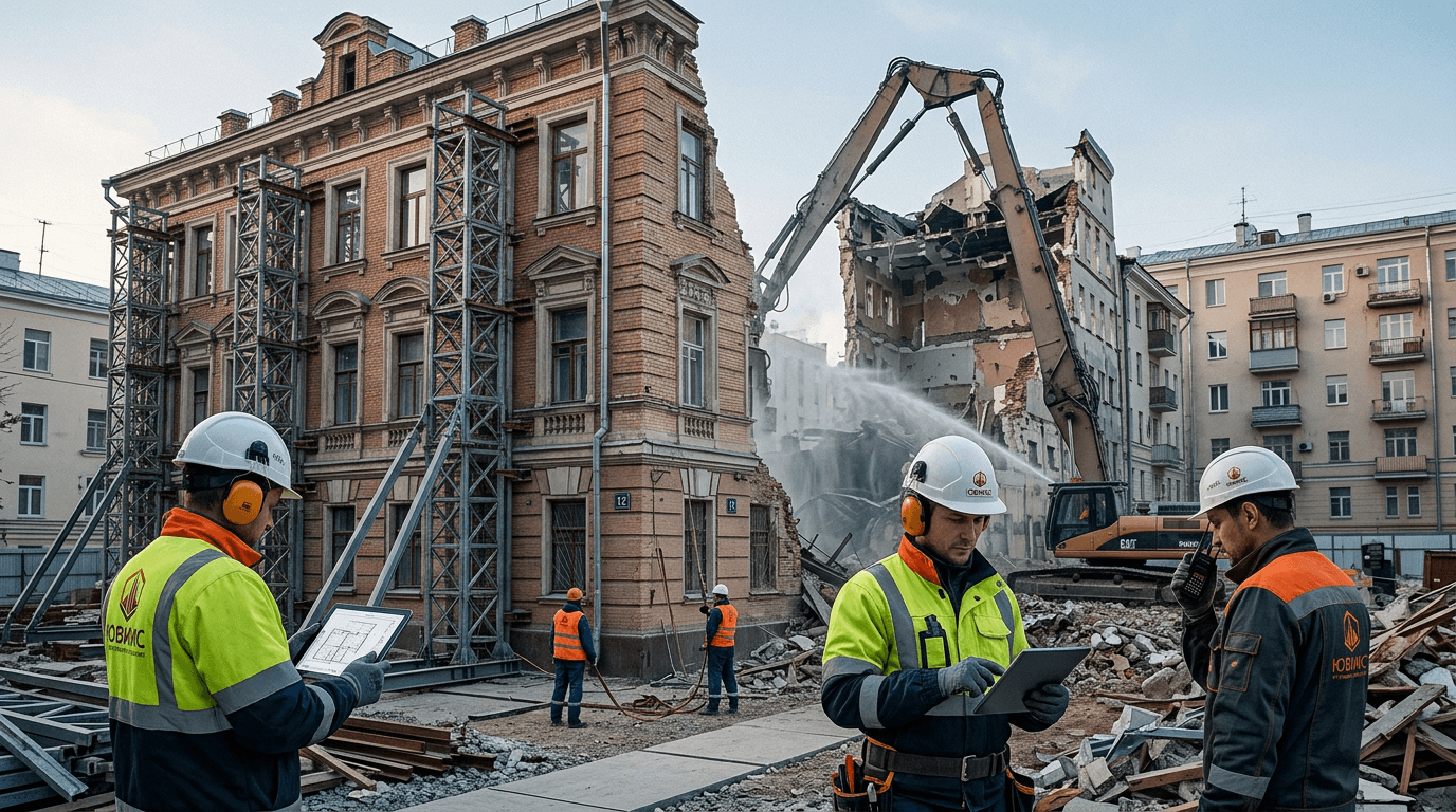 Частичный демонтаж здания с сохранением фасадной стены